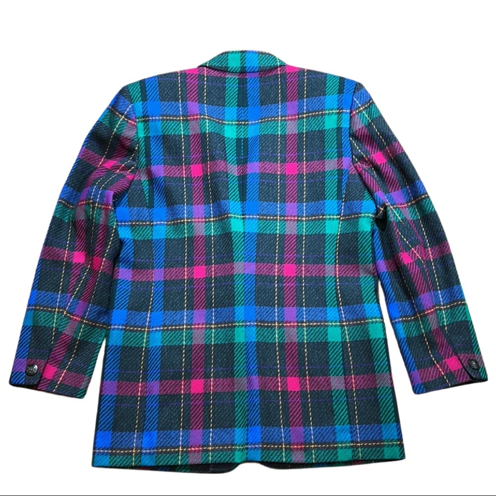 Pendleton Blazer Fuscia pink, charcoal gray, green, & blue plaid Wool Blazer - Picture 14 of 16